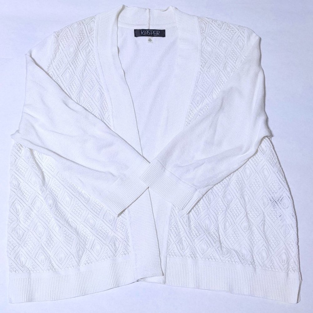 Kasper 3/4 sleeve white cardigan